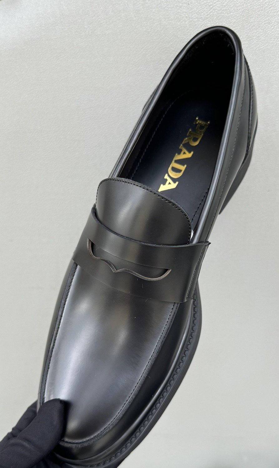 Prada Black Leather Strap Loafers — front