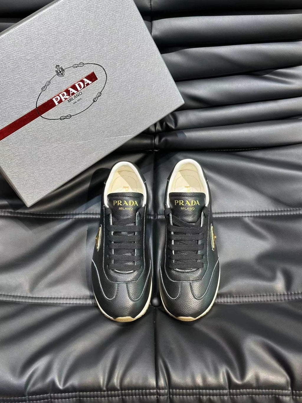Prada Black Low-Top Logo Sneakers — front