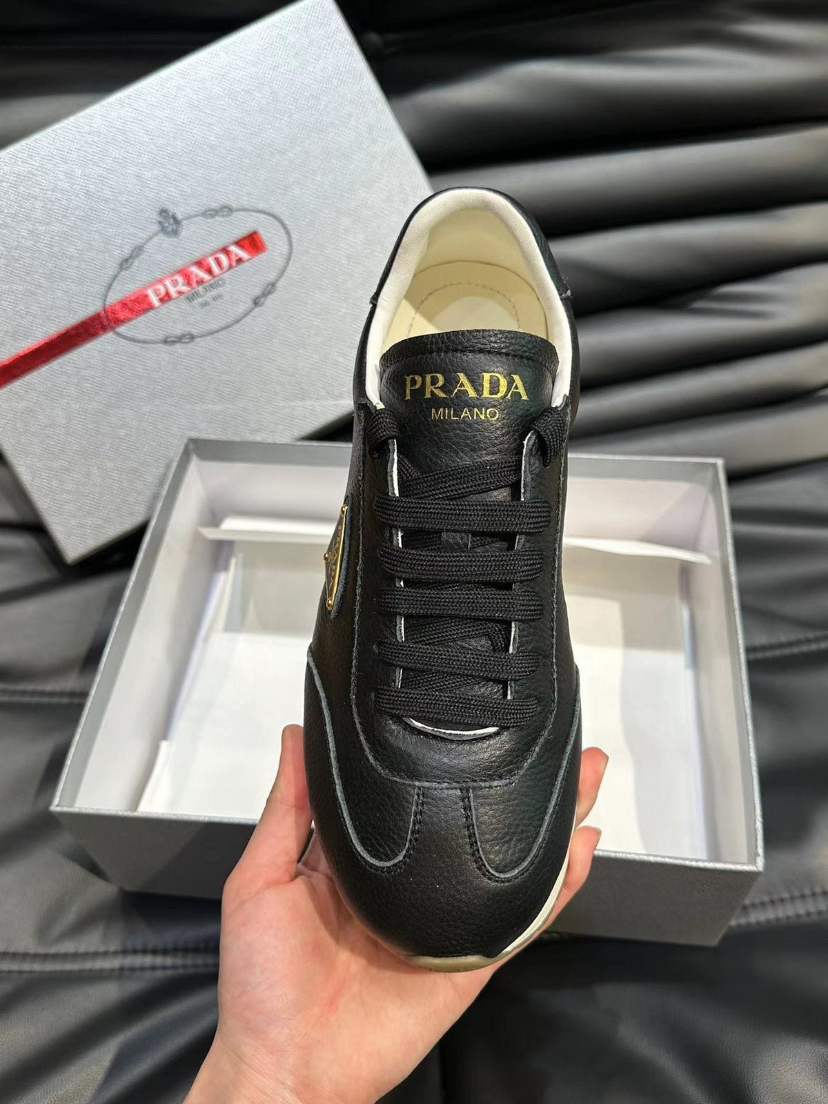 Prada Black Low-Top Logo Sneakers — front
