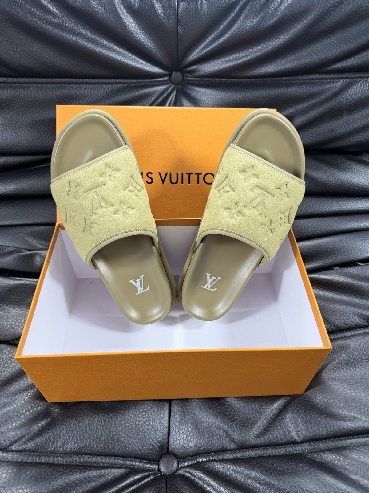 Louis Vuitton Embossed Slide Sandals — front
