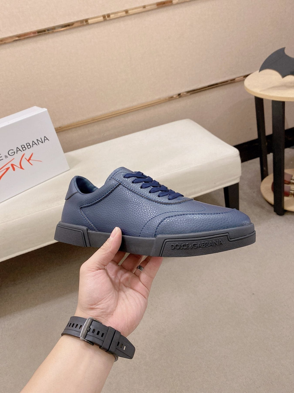 Dolce & Gabbana Navy Blue Low-Top Sneakers — side