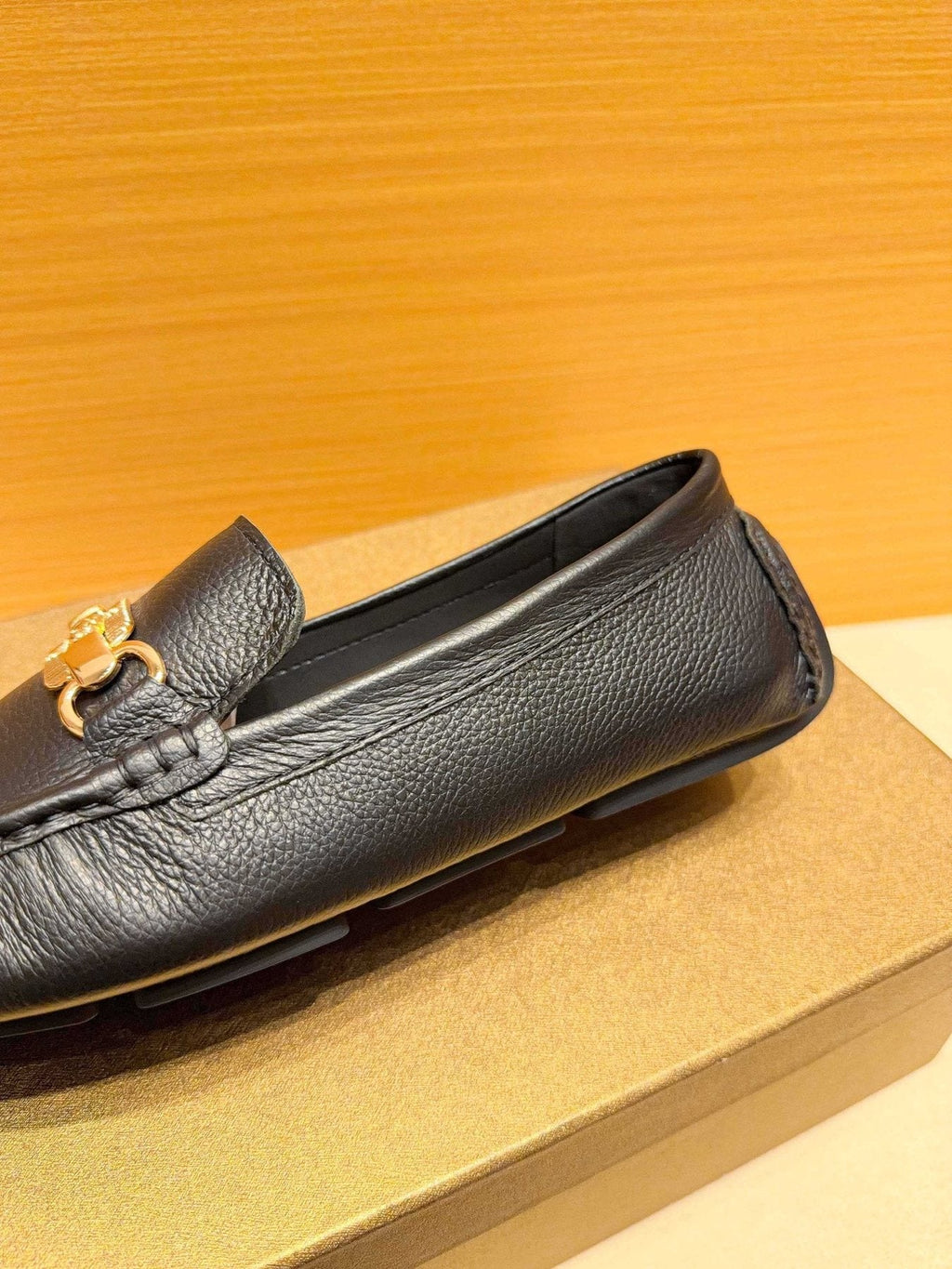 Versace Black Textured Hardware Loafers — detail