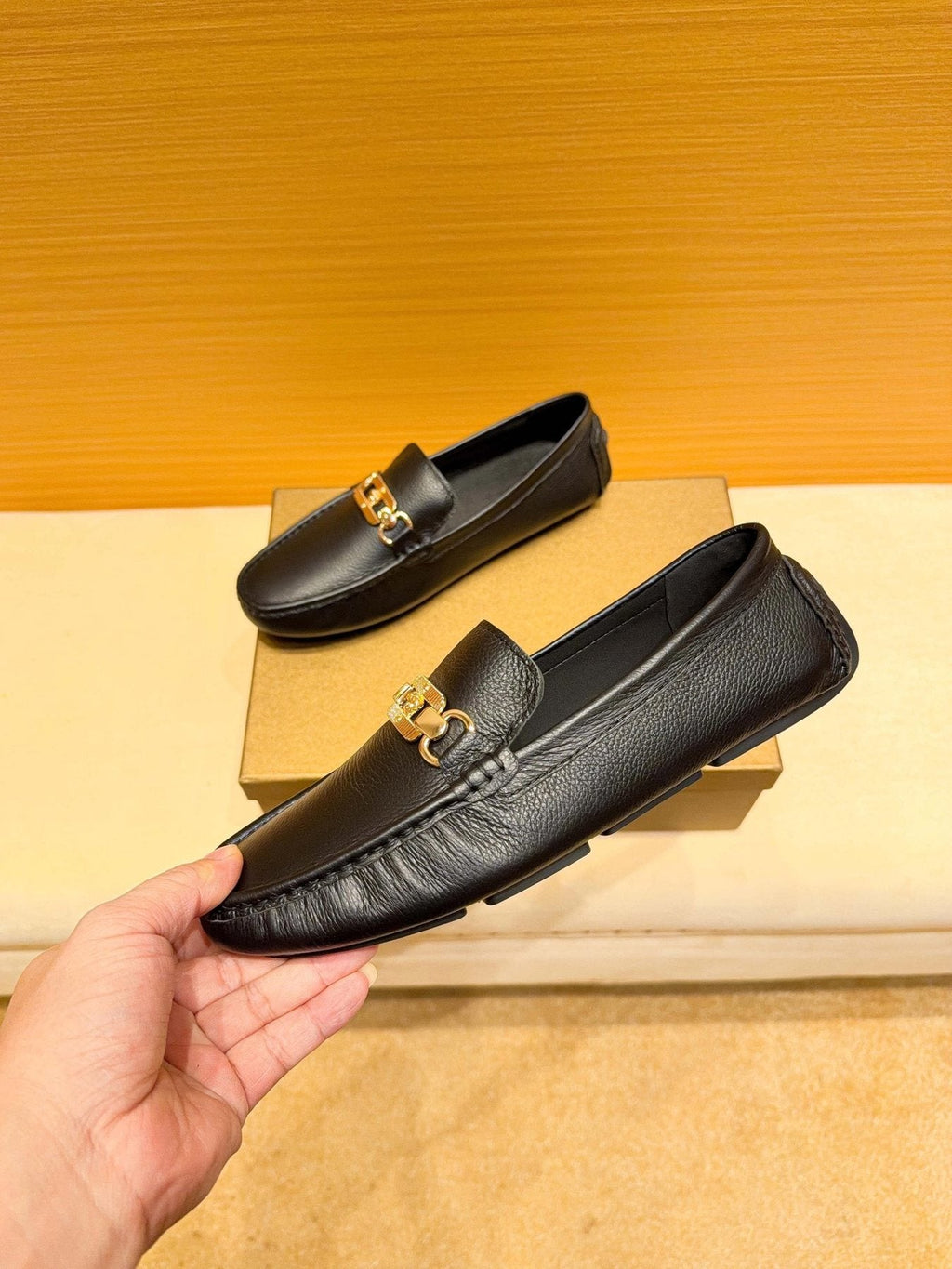 Versace Black Textured Hardware Loafers — front