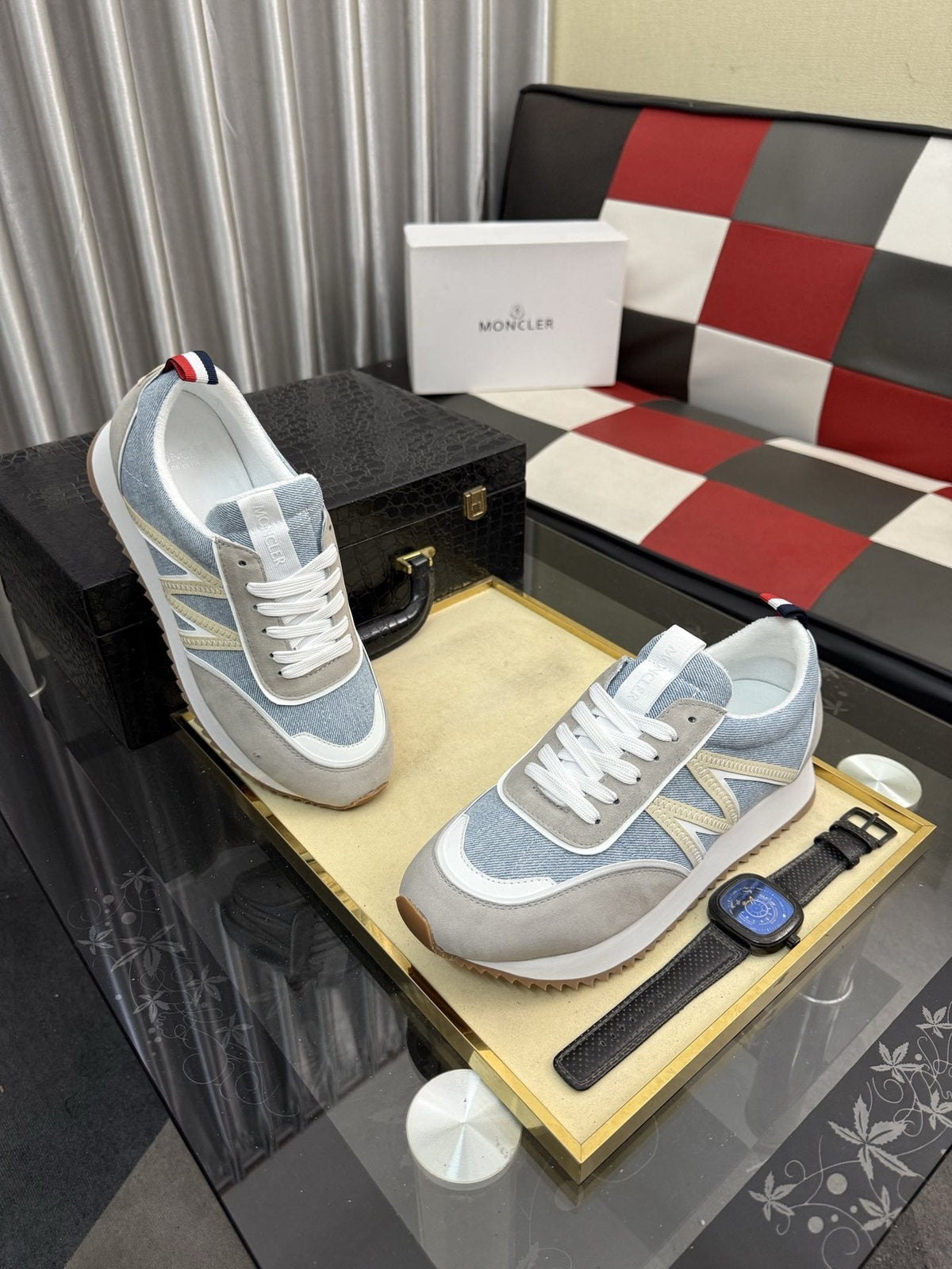 Moncler Light Blue Panel Low-Top Sneakers — front
