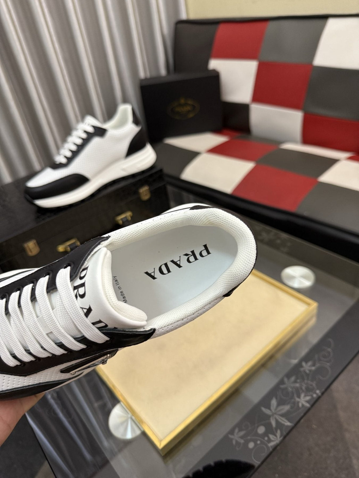 Prada White and Black Low-Top Sneakers — detail