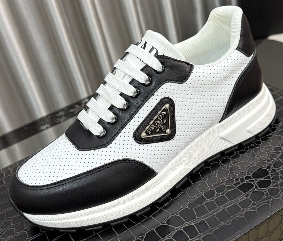 Prada White and Black Low-Top Sneakers — hero