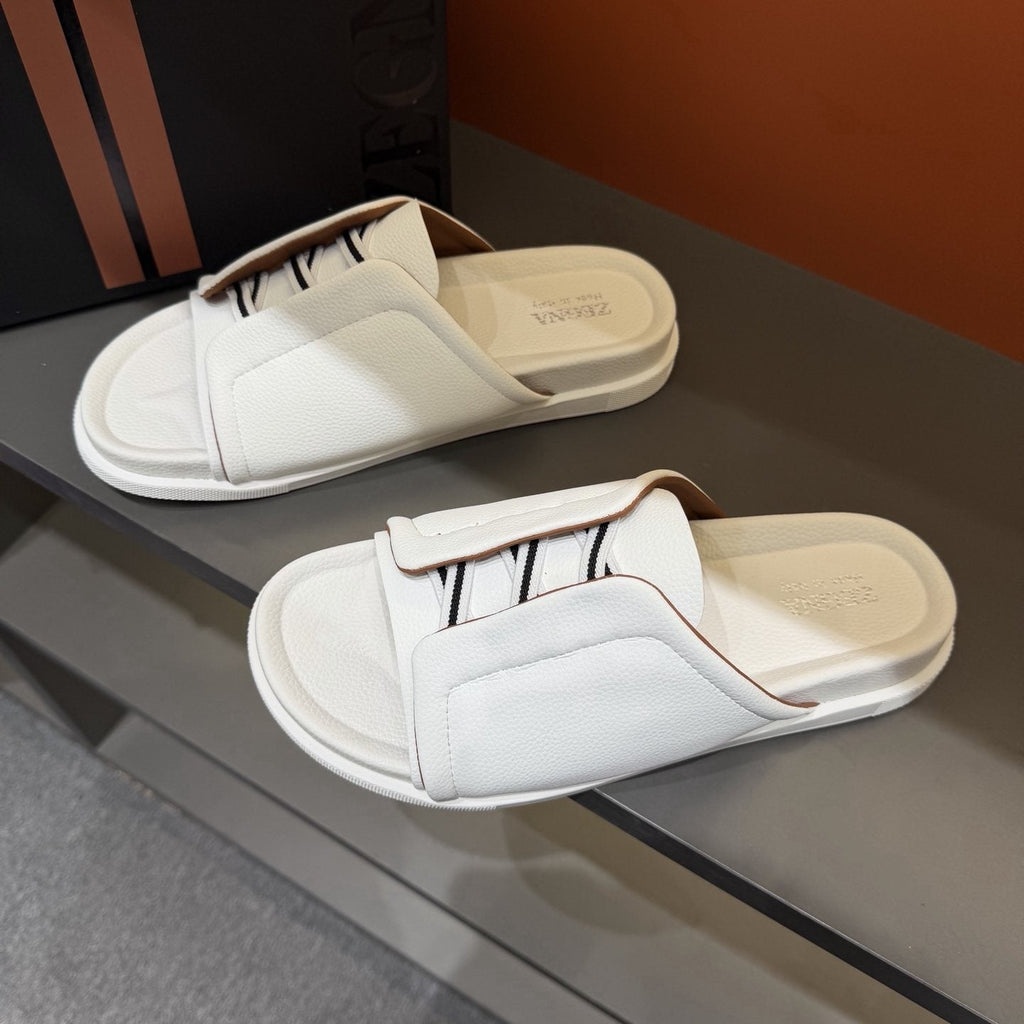 ZEGNA White Striped Slide Sandals — front