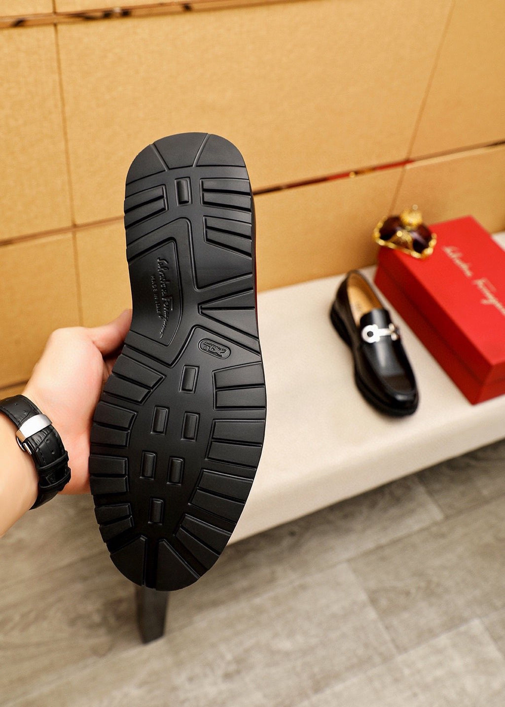 Ferragamo Black Hardware Loafers — back