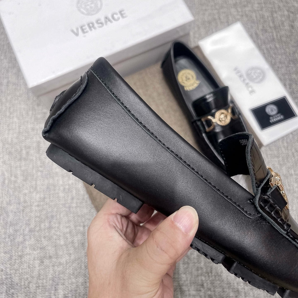 Versace Black Gold Hardware Loafers — side