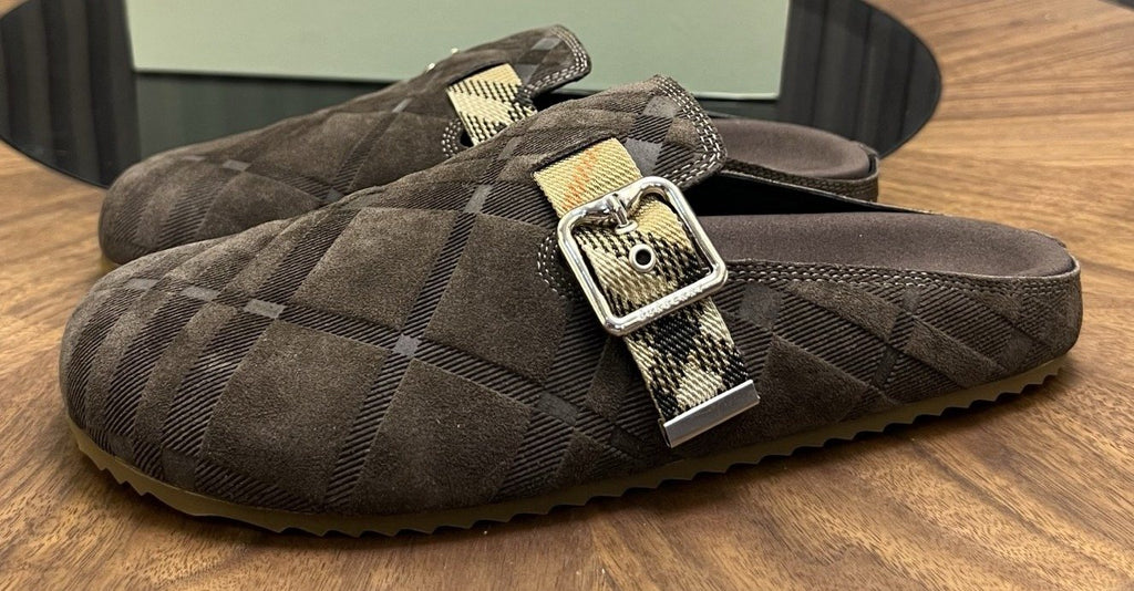 Burberry Dark Brown Check Buckle Mule Slippers — front