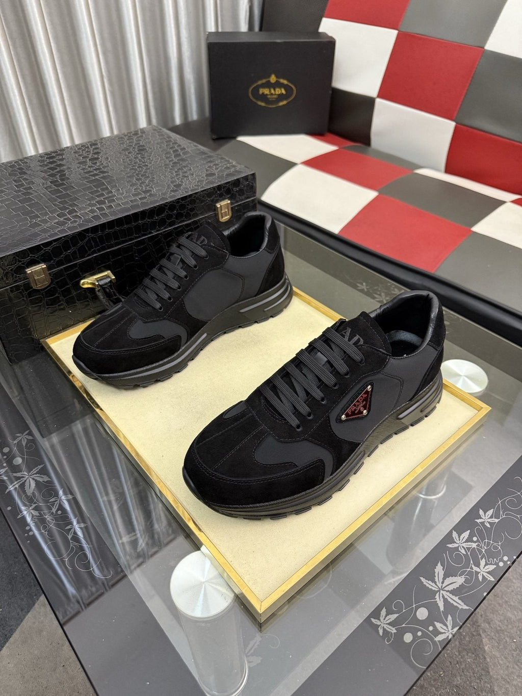 Prada Black Triangle Badge Sneakers — front