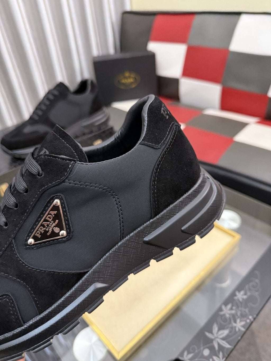 Prada Black Triangle Badge Sneakers — detail