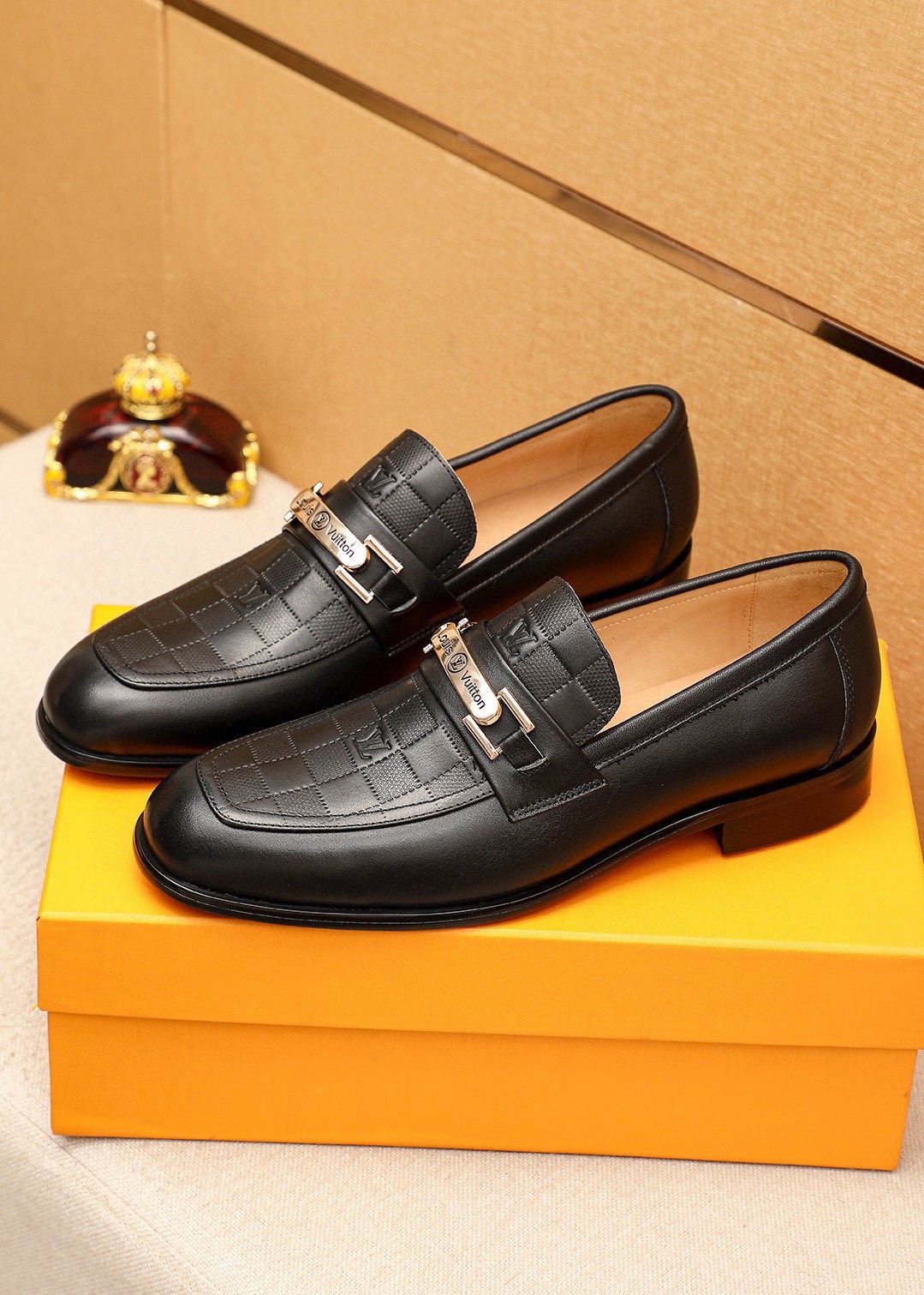 Louis Vuitton Black Embossed Loafers — front