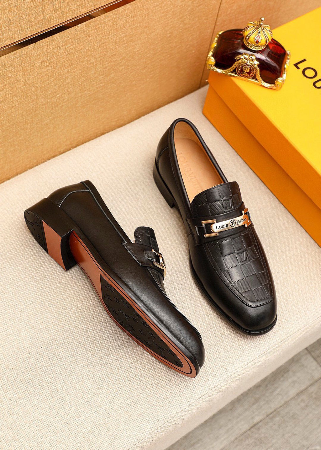 Louis Vuitton Black Embossed Loafers — front