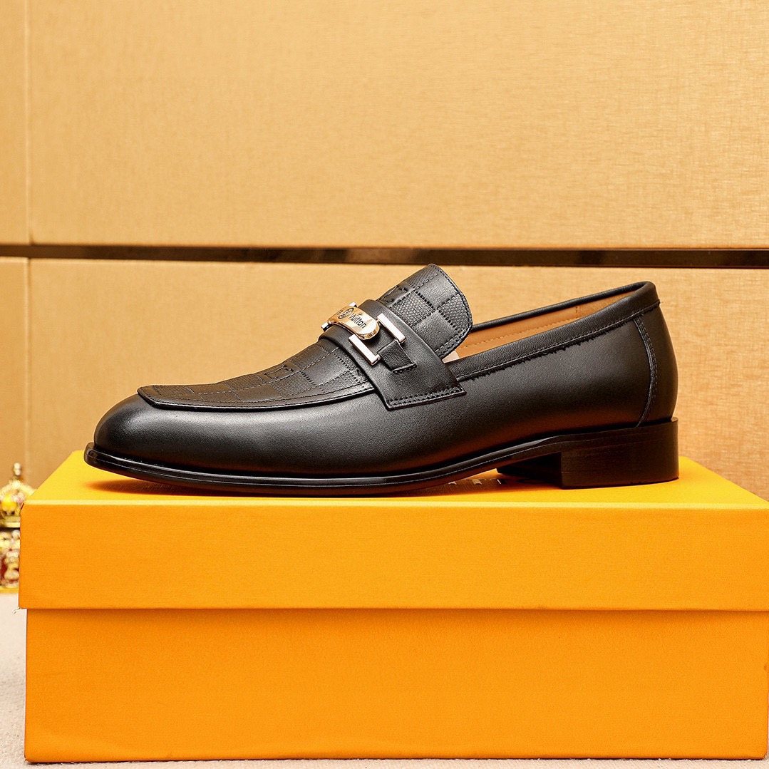 Louis Vuitton Black Embossed Loafers — side