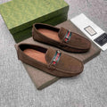 Gucci Brown Web Stripe Loafers — hero