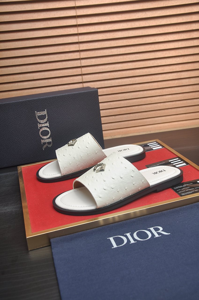Dior White Strap Slide Sandals — front