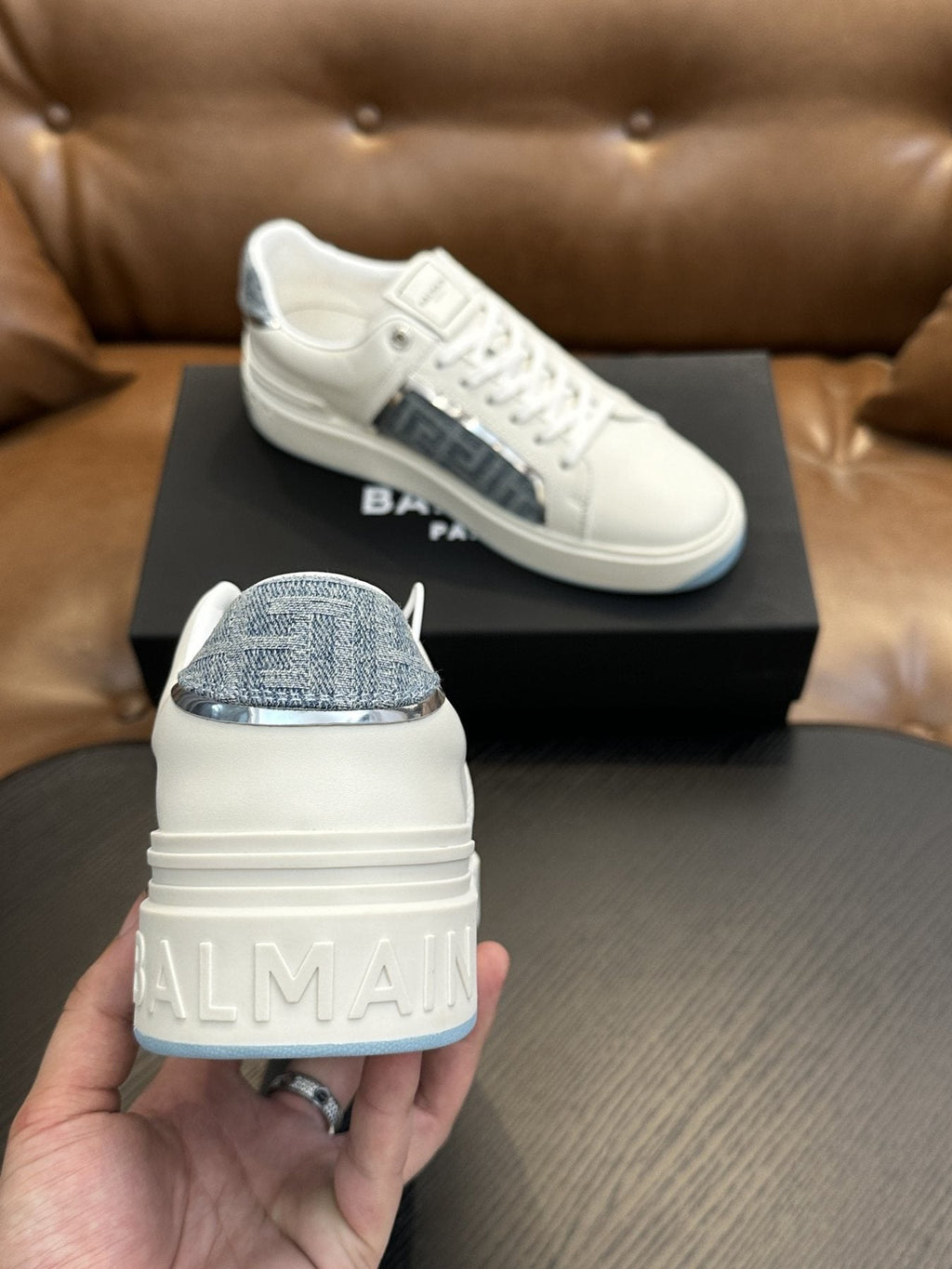 Balmain B-Skate Gray Panel Sneakers — front