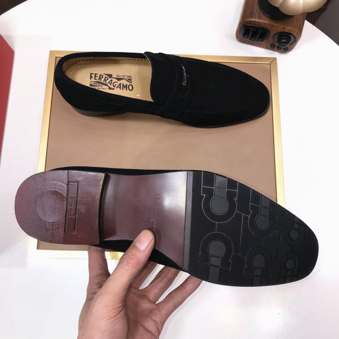 Ferragamo Black Slip-On Loafers — detail