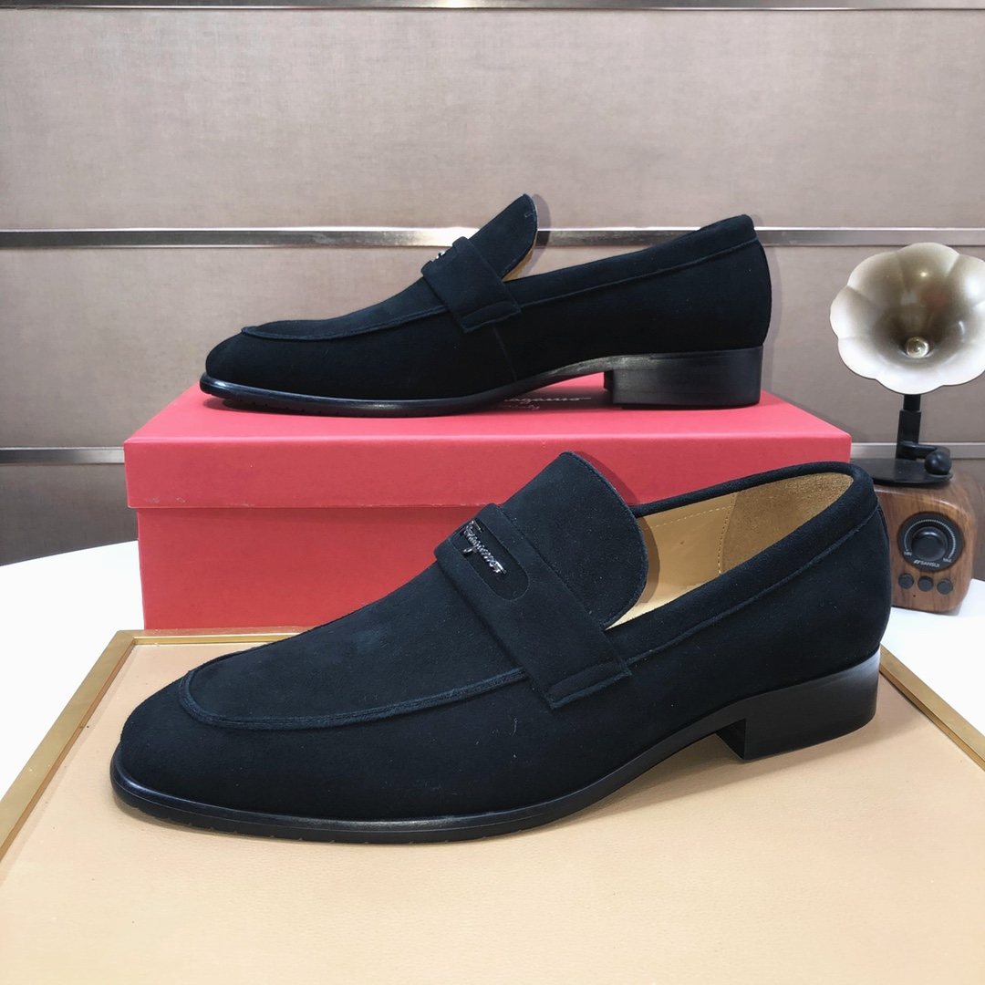 Ferragamo Black Slip-On Loafers — side