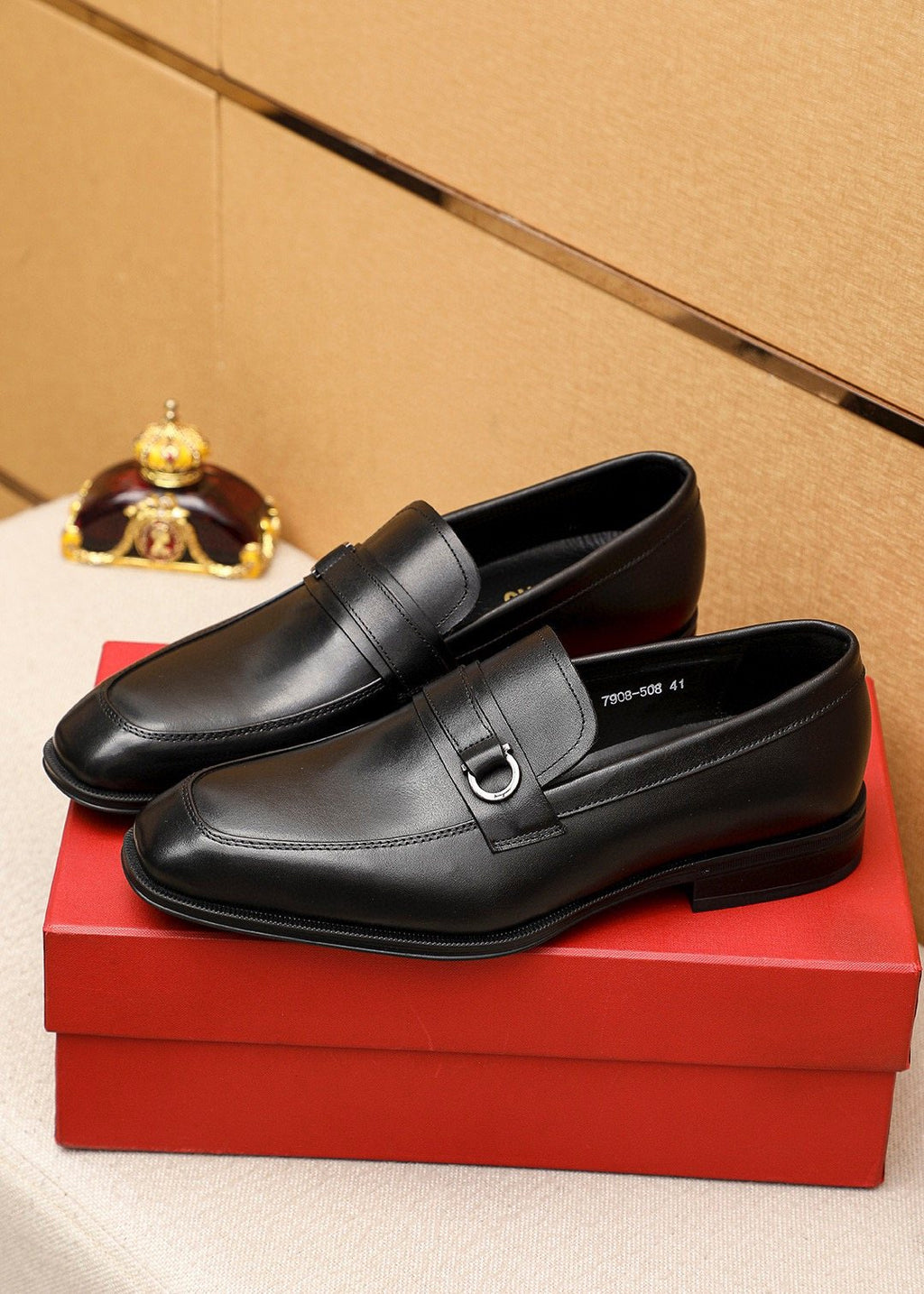 Ferragamo Black Buckle Loafers — front