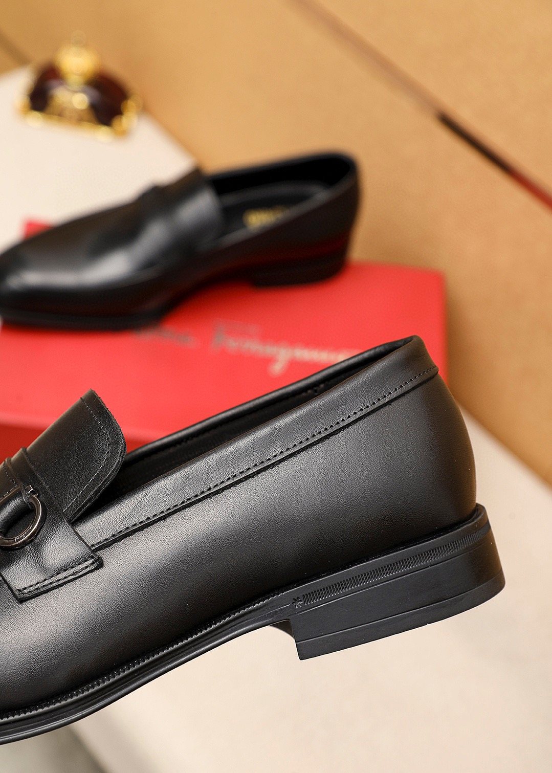 Ferragamo Black Buckle Loafers — detail