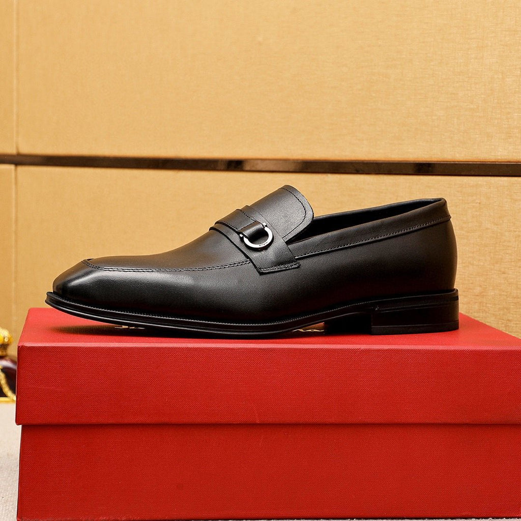 Ferragamo Black Buckle Loafers — side