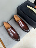 ZEGNA Dark Brown Penny Loafers — front