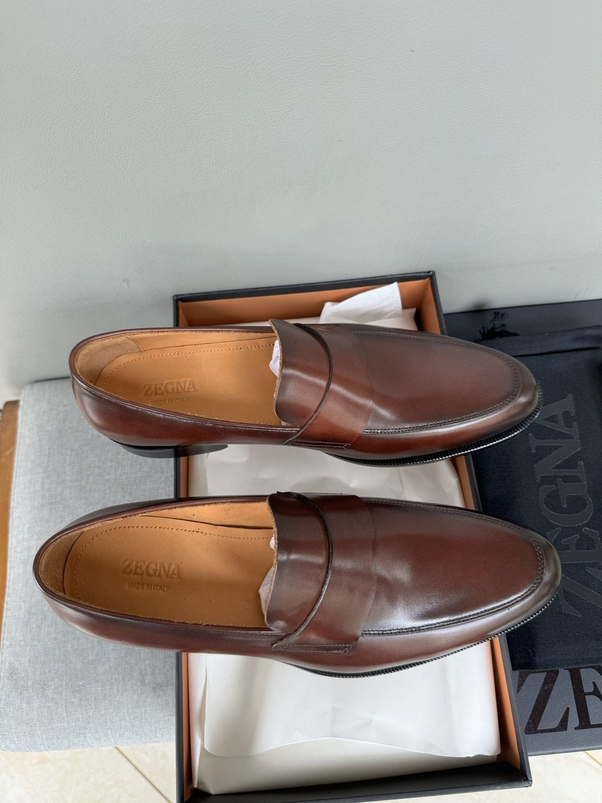 ZEGNA Dark Brown Penny Loafers — front