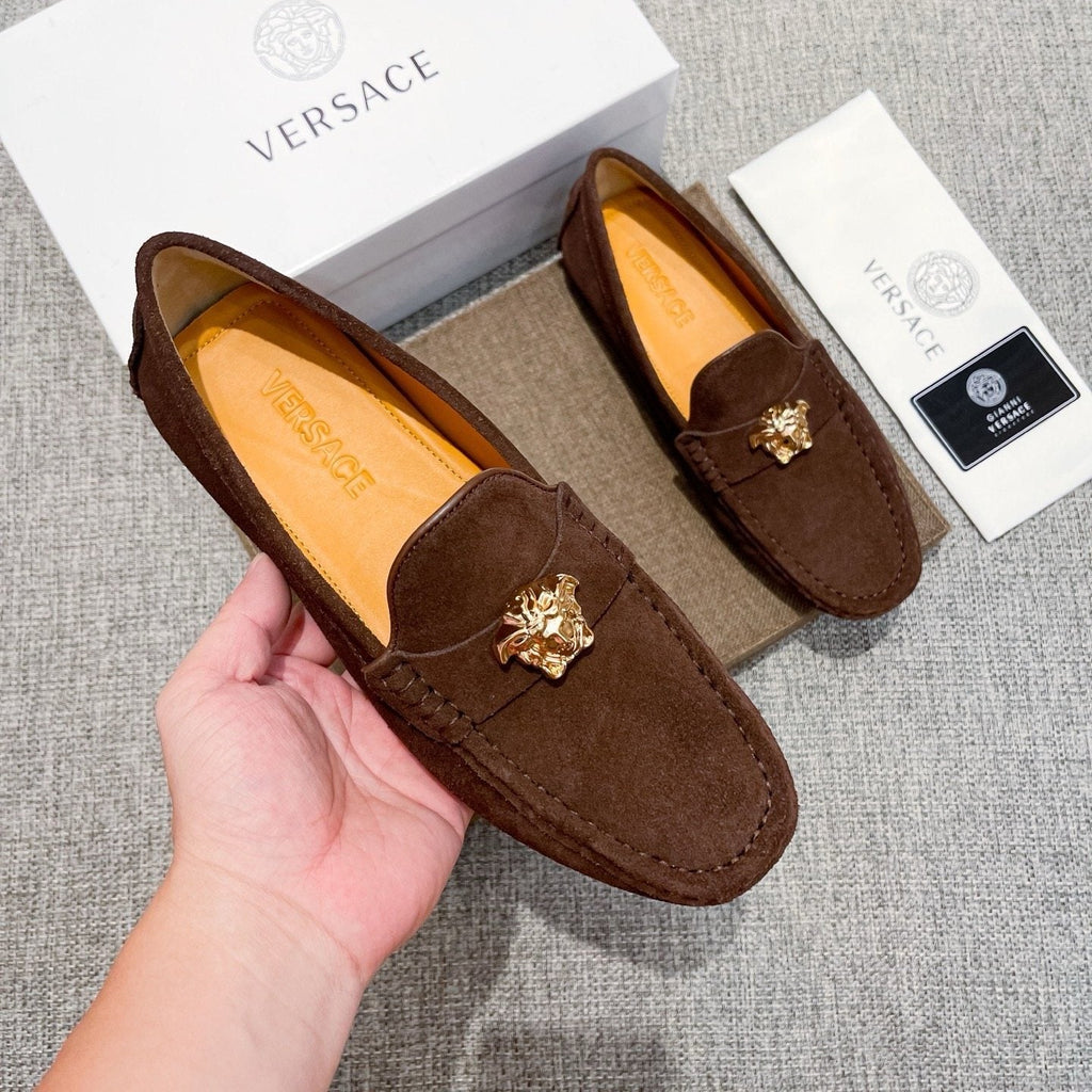 Versace Brown Suede-Texture Loafers — model