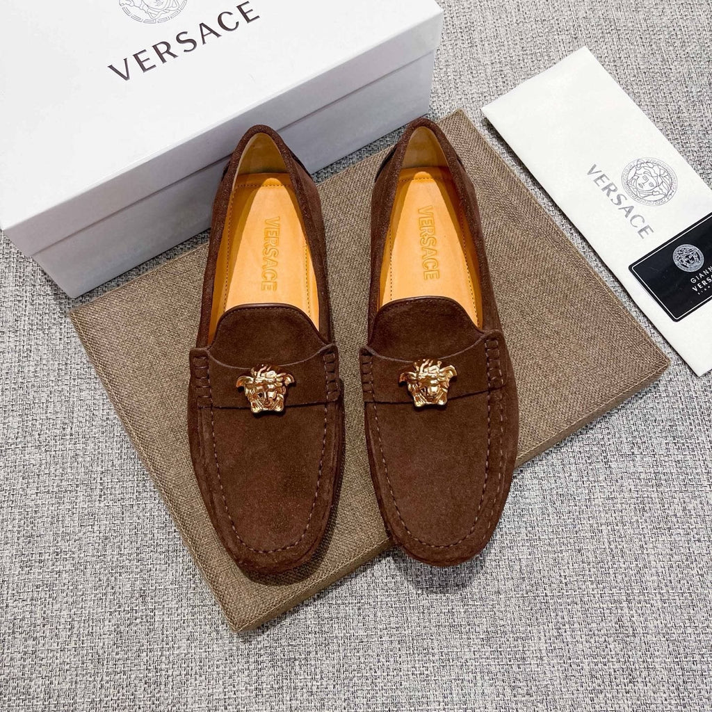 Versace Brown Suede-Texture Loafers — hero
