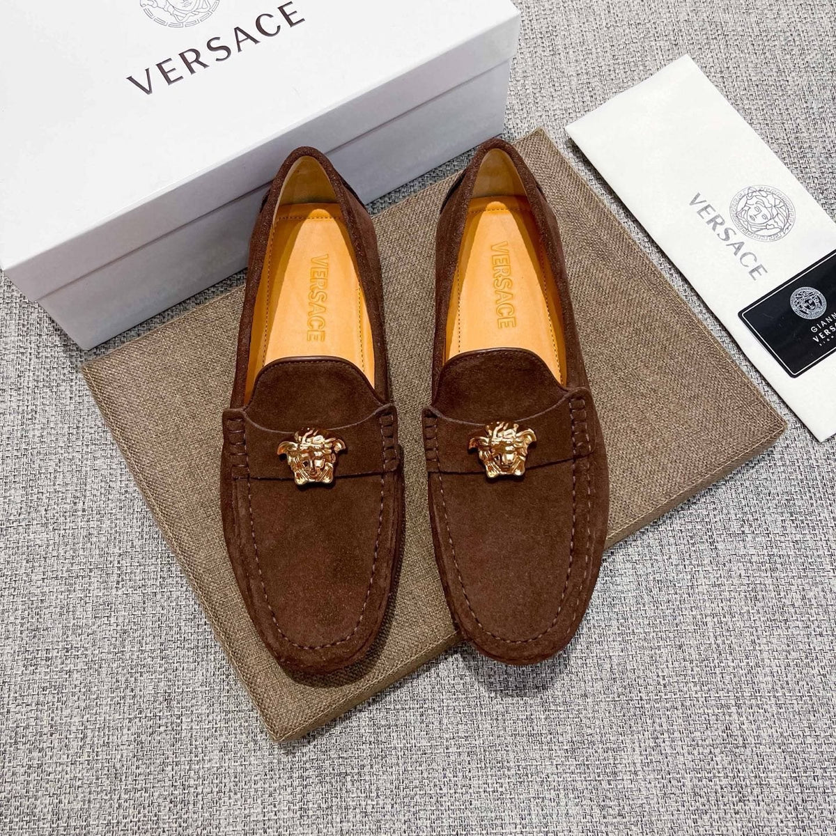Versace Brown Suede-Texture Loafers — hero