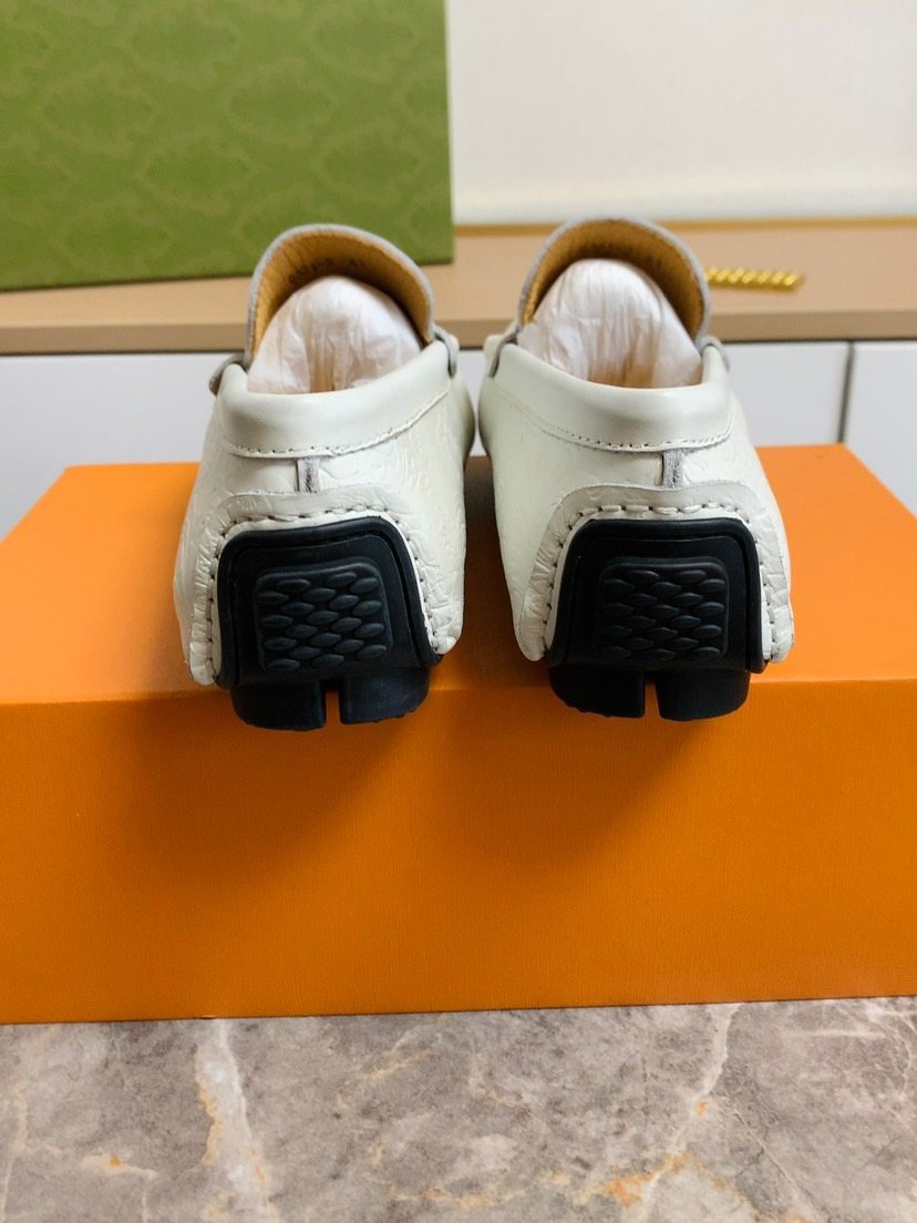 Louis Vuitton White Leather Moc-Toe Loafers — back
