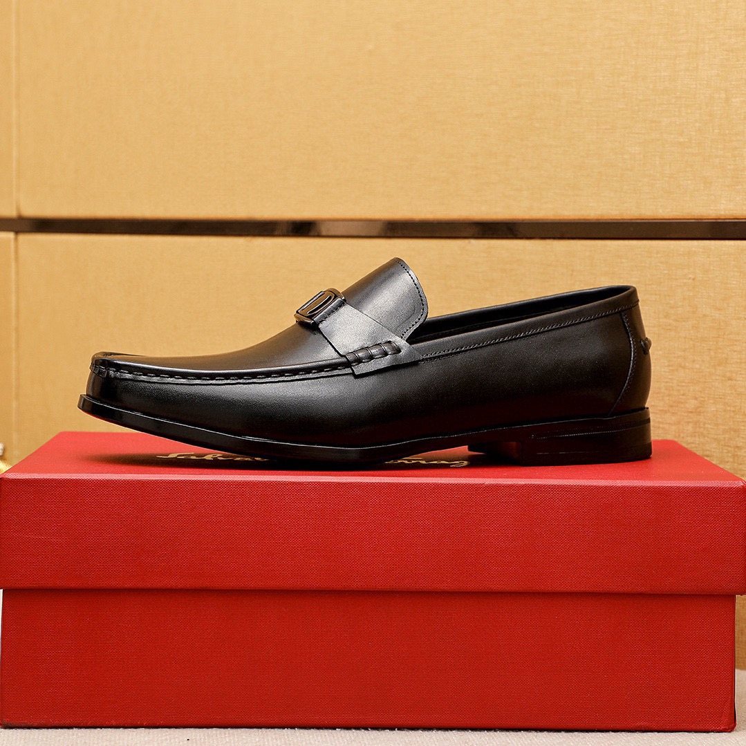 Ferragamo Black Buckle Loafers — side