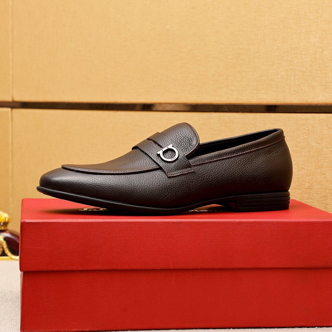 Ferragamo Textured Metal-Strap Loafers — side