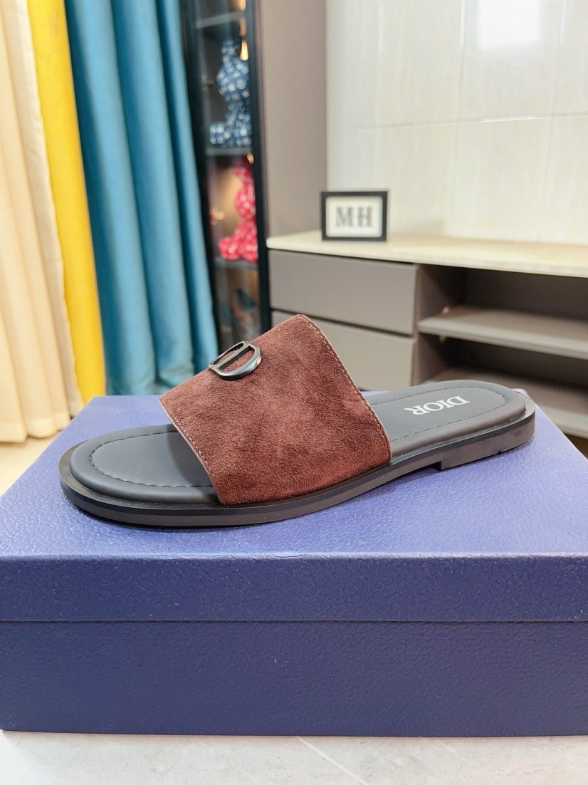 Dior Textured Buckle Slide Sandals — front