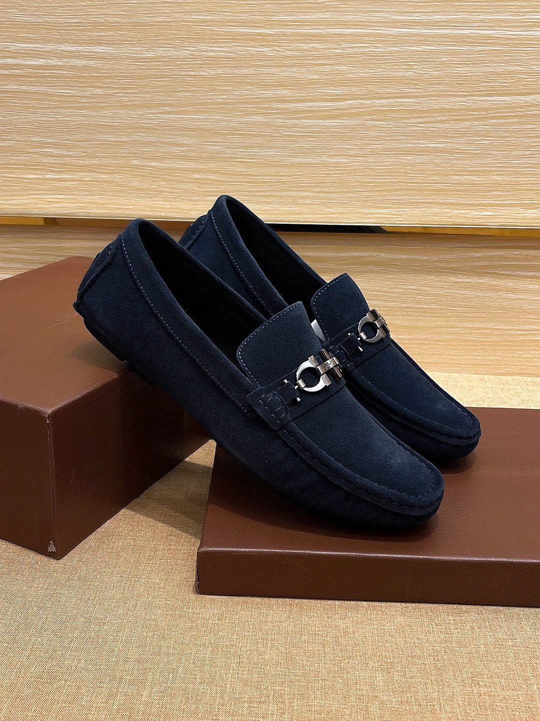 Ferragamo Taupe Bit Loafers — side