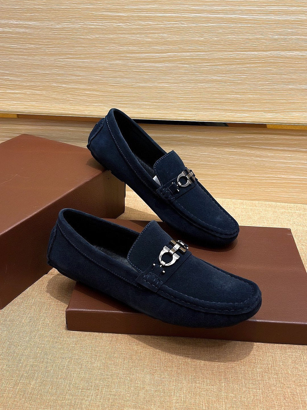 Ferragamo Taupe Bit Loafers — front