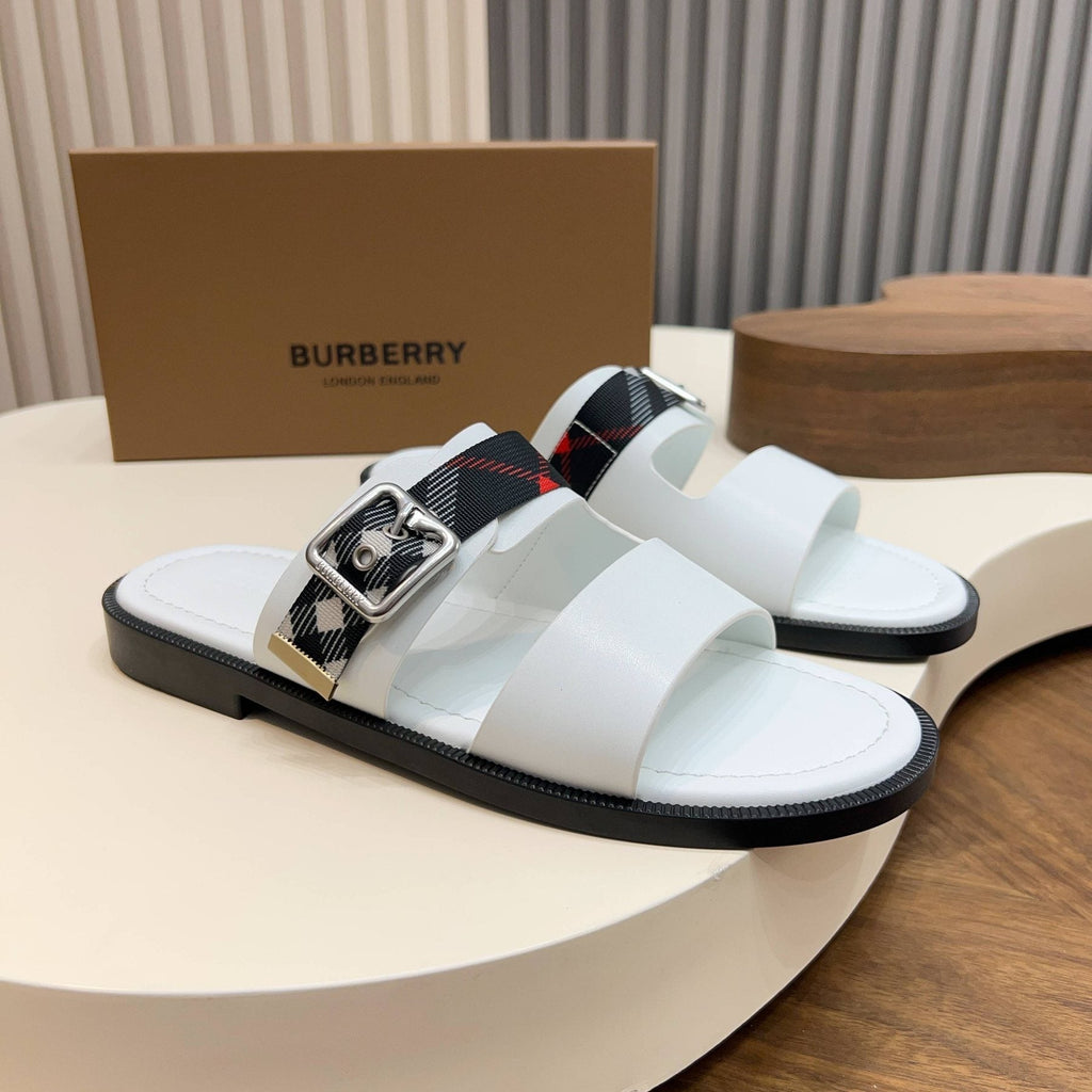 Burberry Plaid Buckle Slide Sandals — front