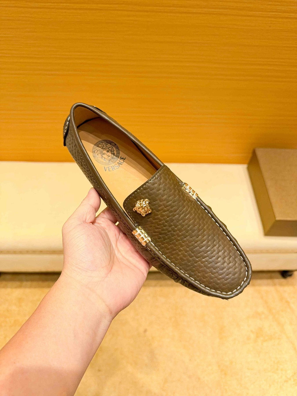 Versace Textured Leather Driving Loafers — front