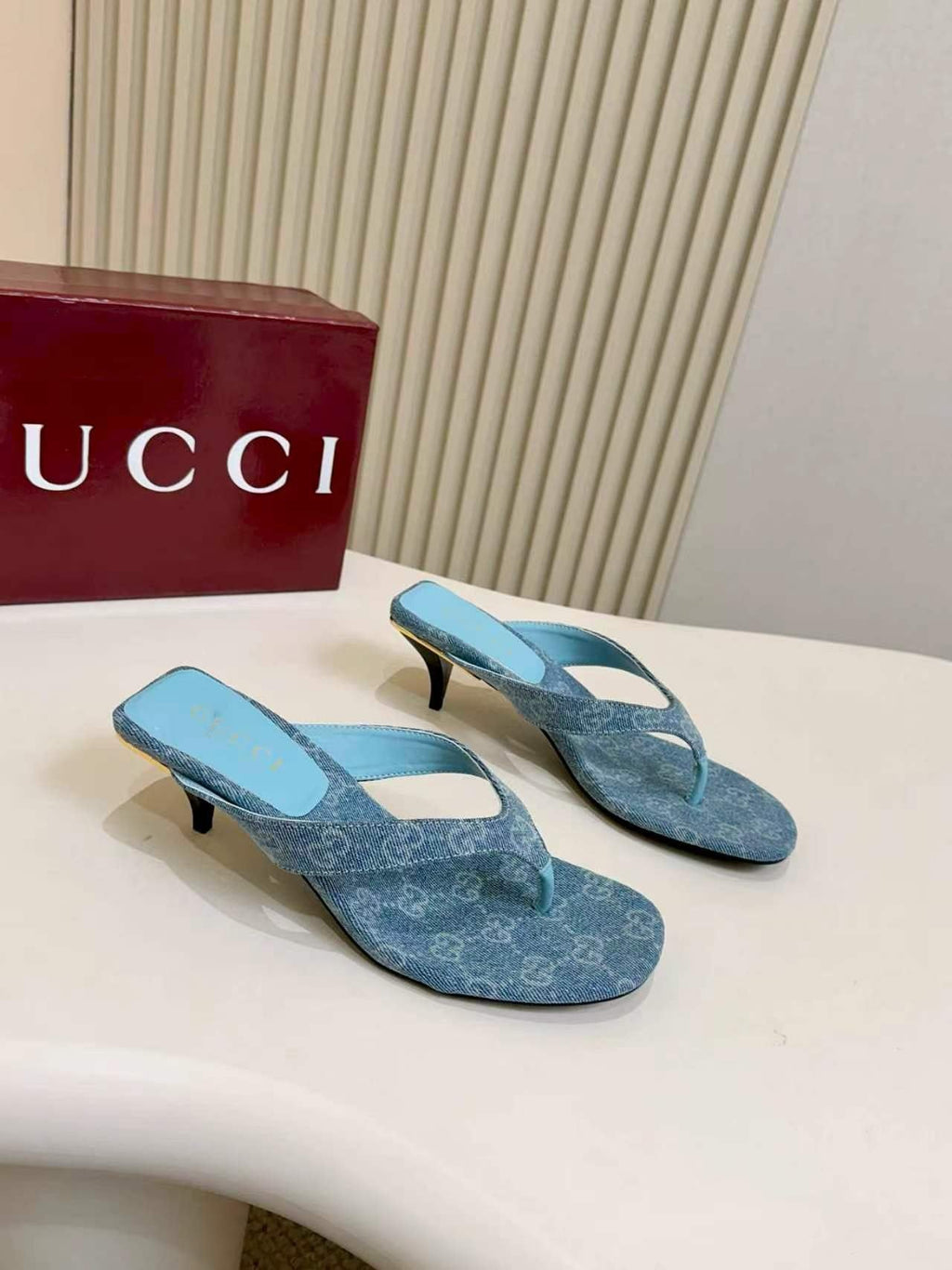 Gucci Monogram Thong Heel Sandals — front