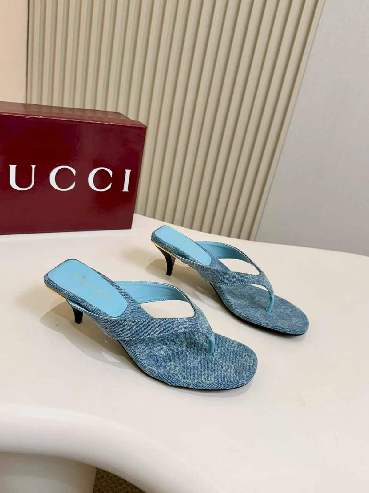 Gucci Monogram Thong Heel Sandals — front