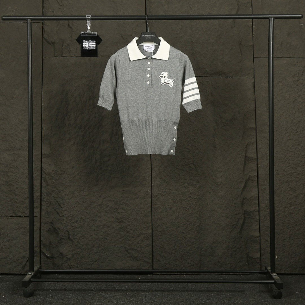 Test2-Thom Browne Dog Motif Knit Polo Shirt — front