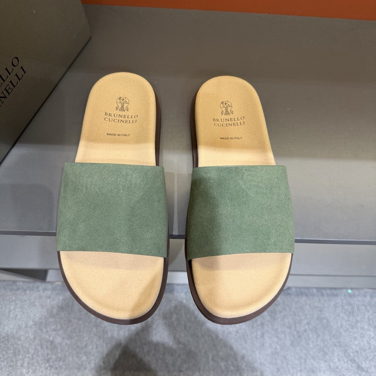 Brunello Cucinelli Wide-Strap Slide Sandals — front