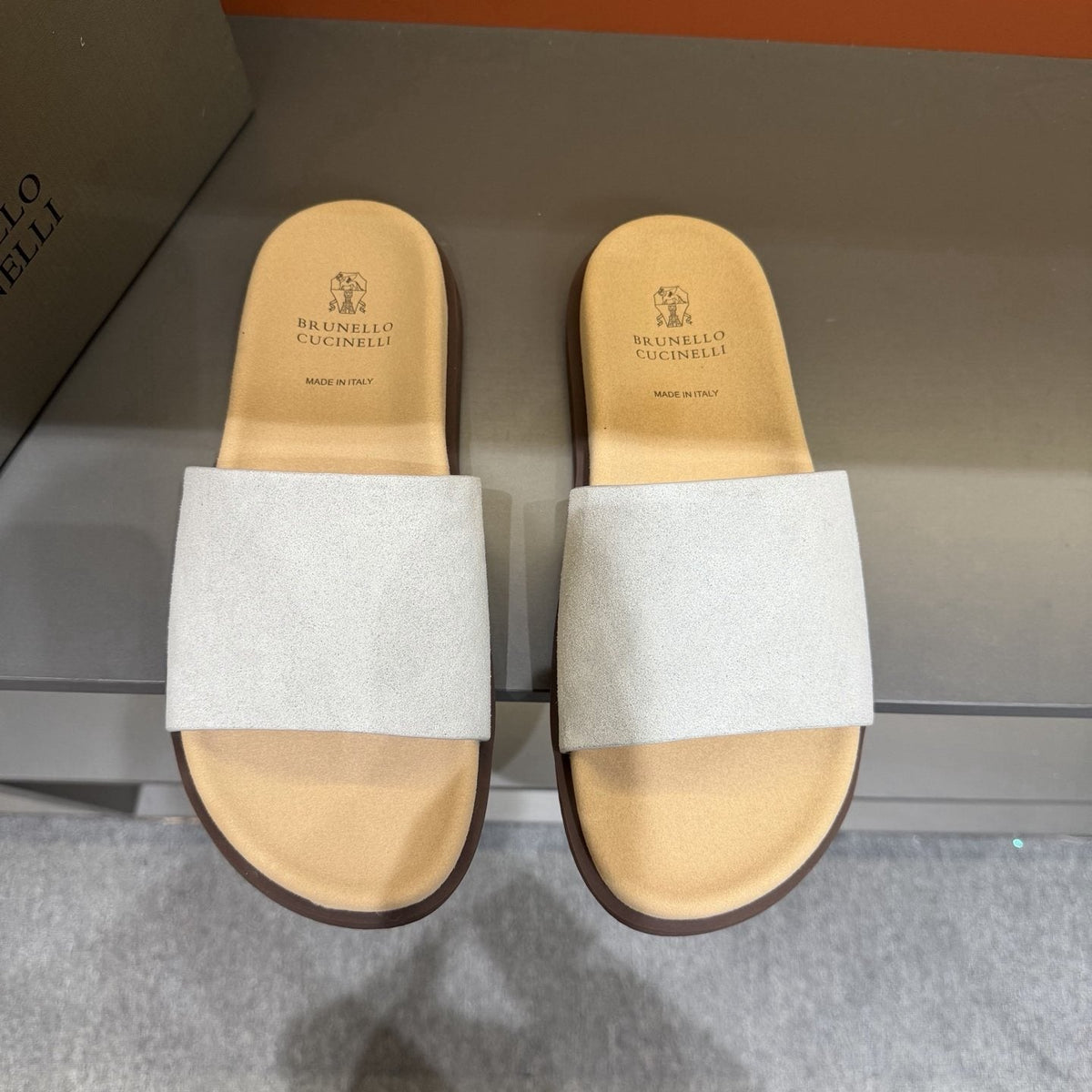 Brunello Cucinelli Wide-Strap Slide Sandals — front
