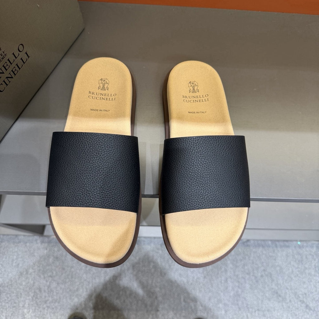 Brunello Cucinelli Wide-Strap Slide Sandals — front