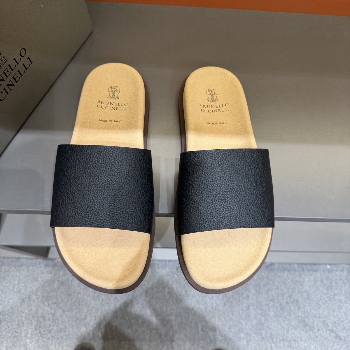 Brunello Cucinelli Wide-Strap Slide Sandals — front