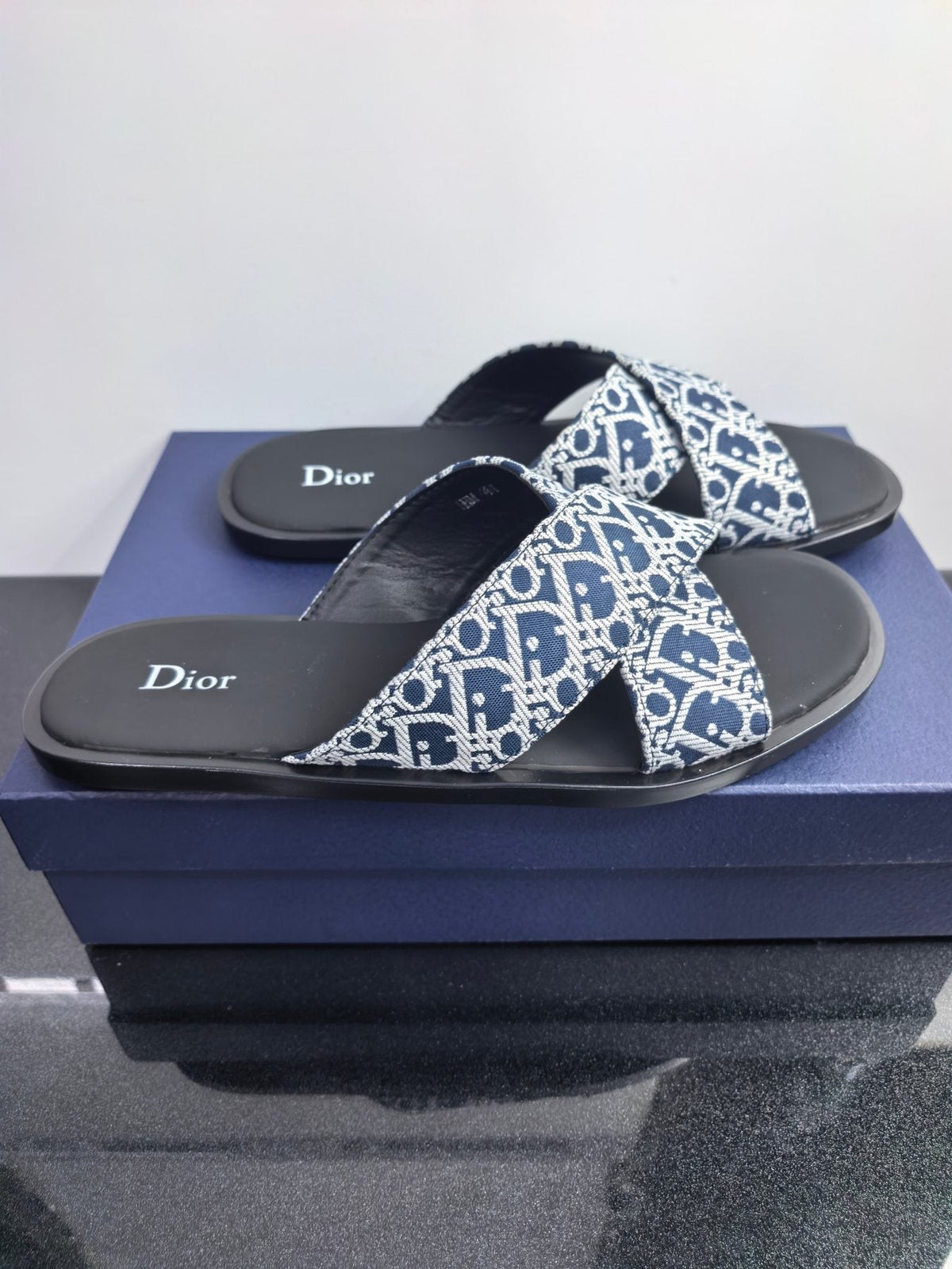Dior Beige Pattern Crossover Slide Sandals — front