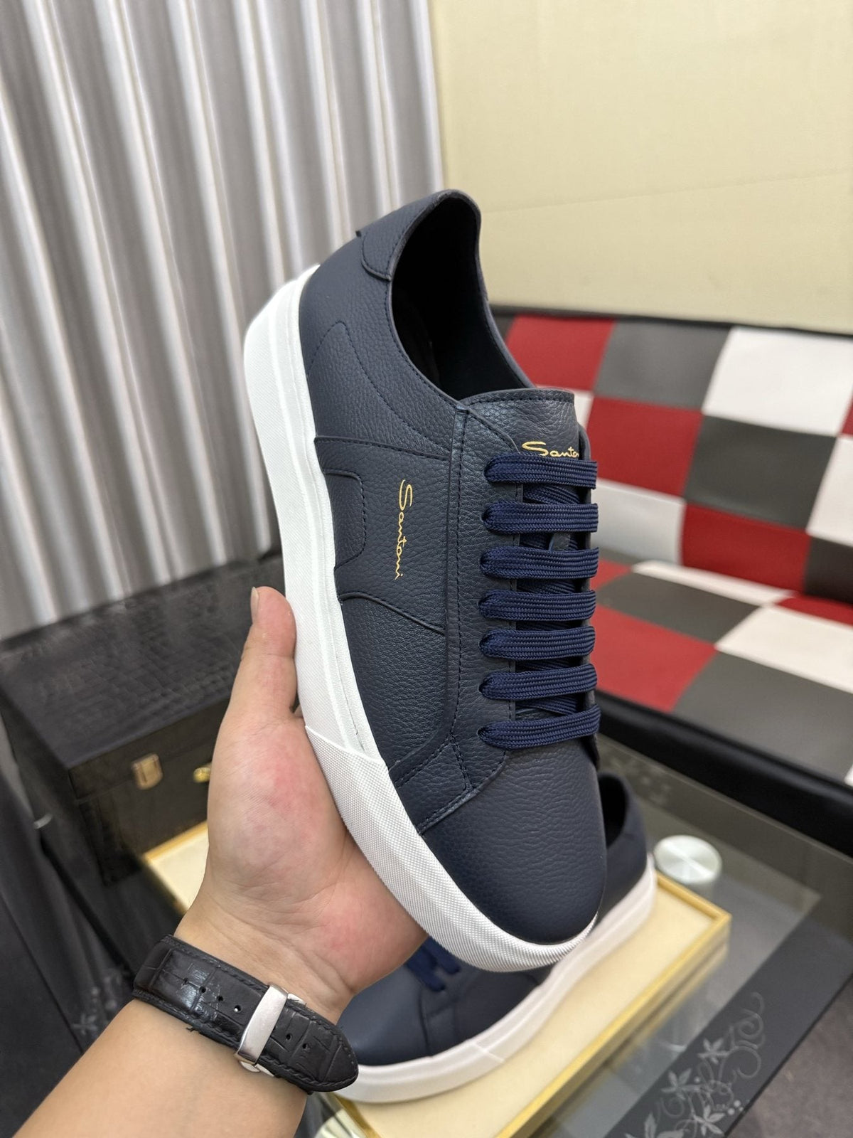 Santoni Textured Low-Top Sneakers — model