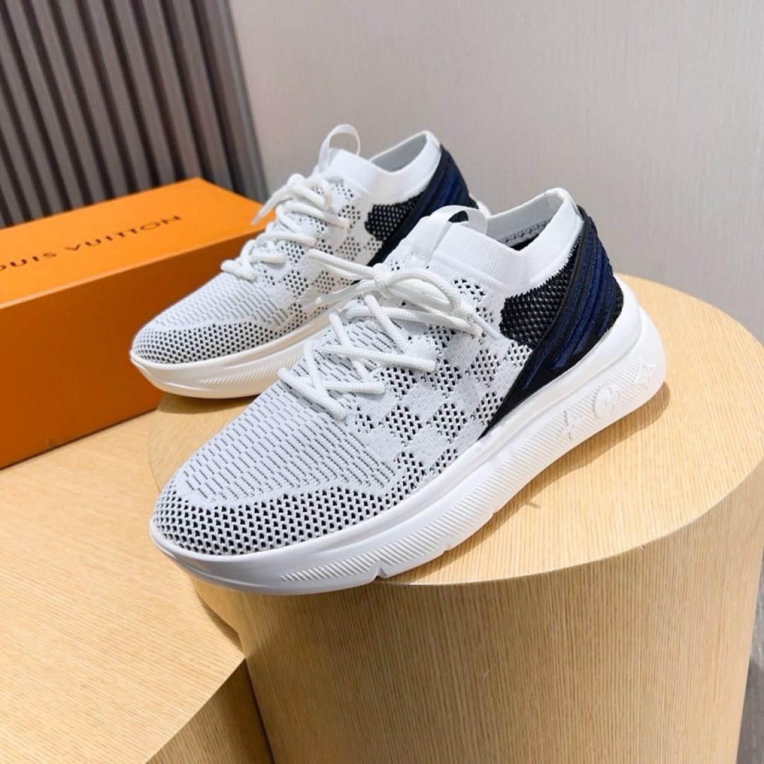 Louis Vuitton Gray Knit Sneakers — front